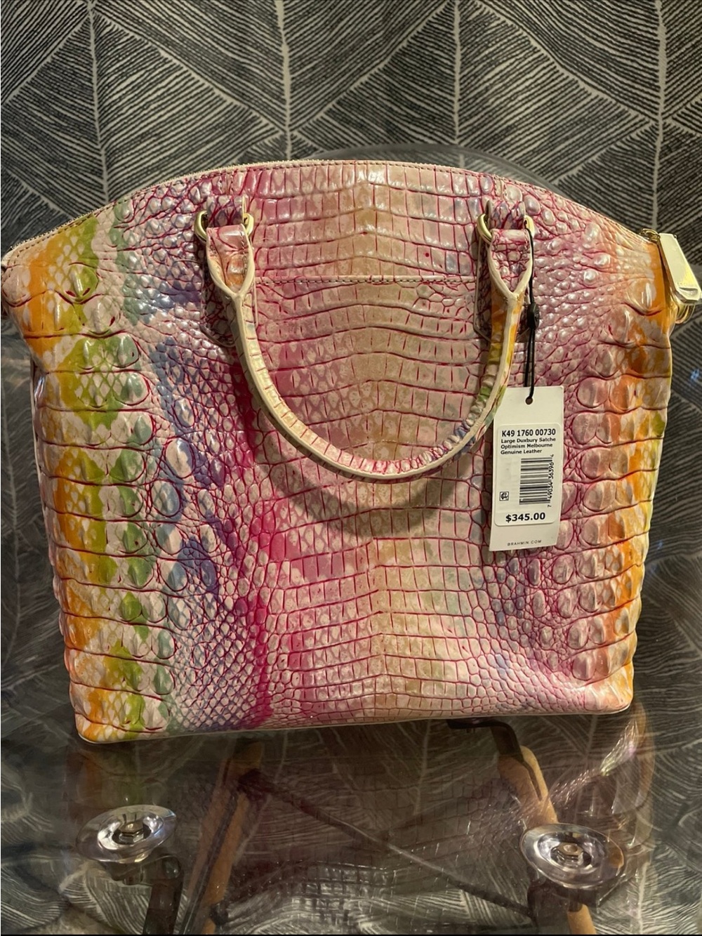 Brahmin Multicolor Croc-Embossed Satchel - Pink, Yellow, Green, Blue - Picture 4 of 9